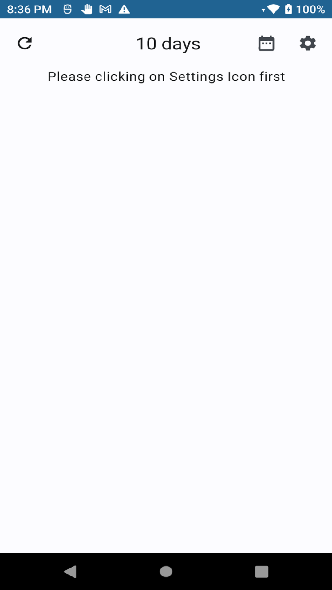 First Screen - before settings